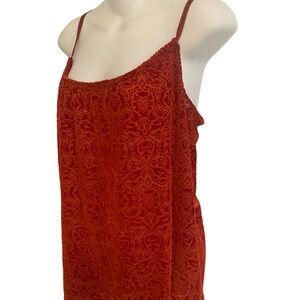 Crushed Velvet Orange Retro Tank Ladies Large Lucky Brand Hollyhock